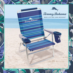 Built-in cup holder, phone slot, and bottle opener on Tommy Bahama chair.