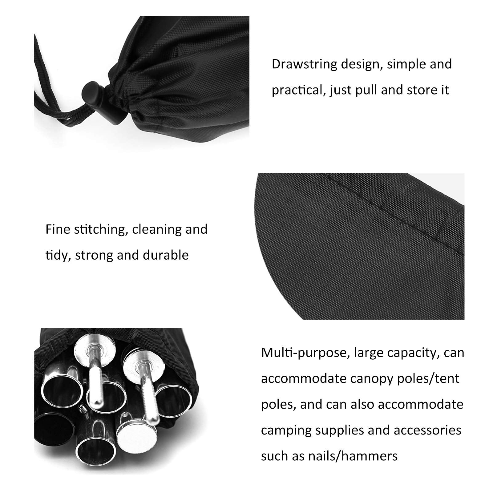 Tomotato tent pole storage bag offers durable stitching for long trips.