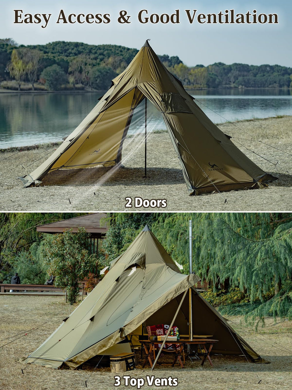 TOMOUNT Hot Tent interior diameter reveals spacious 2-4 person layout.