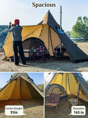 TOMOUNT Hot Tent peaked roof boosts wind resistance on exposed sites.