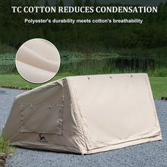 TOMOUNT inflatable tent front view highlighting roomy exterior and door access