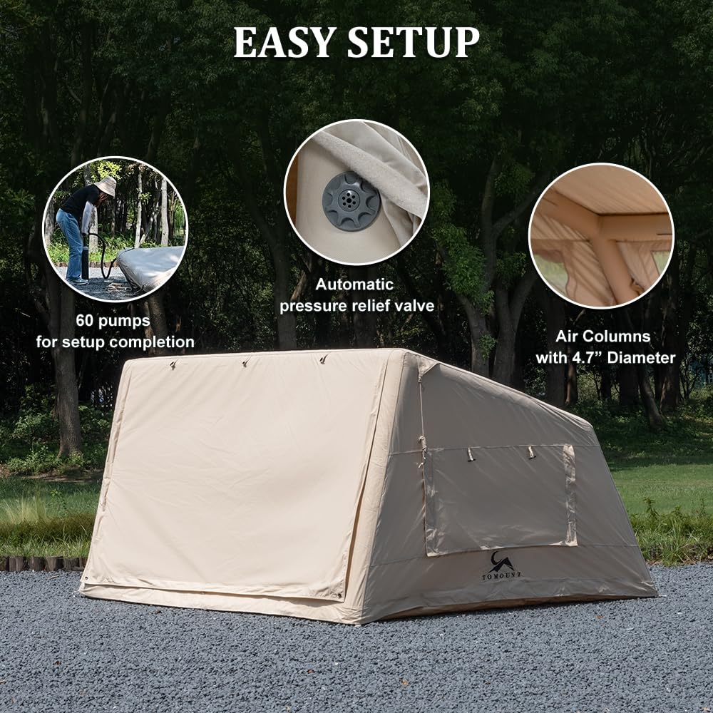 TOMOUNT inflatable tent side view showcasing breathable fabric and ventilation