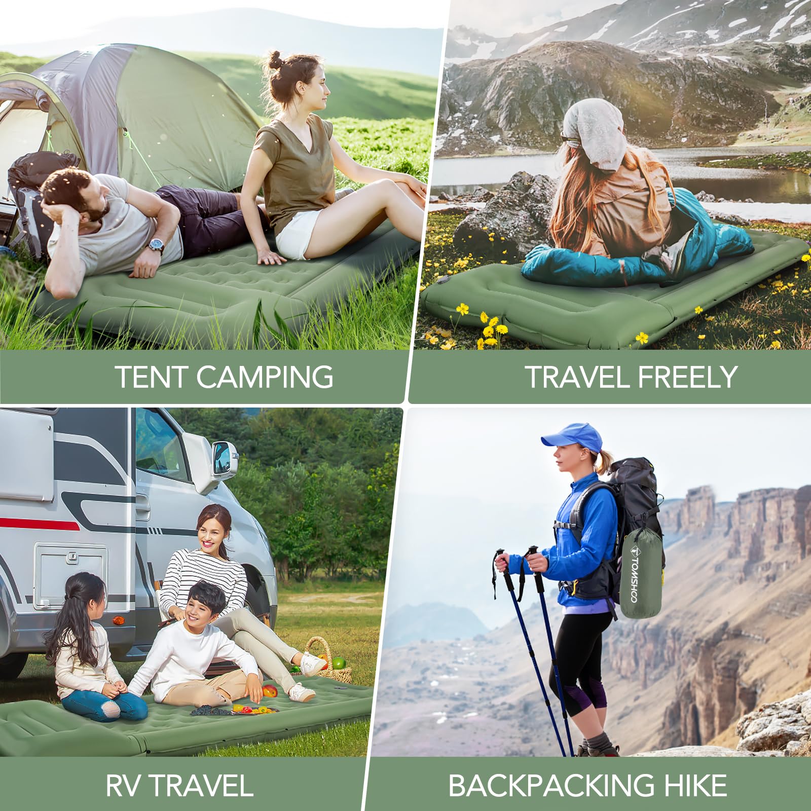 Tomshoo sleeping pad side snaps connect cushions for a wider sleeping area