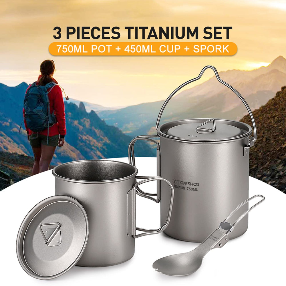 TOMSHOO titanium pot capacity marks 650ml and 750ml visible inside.