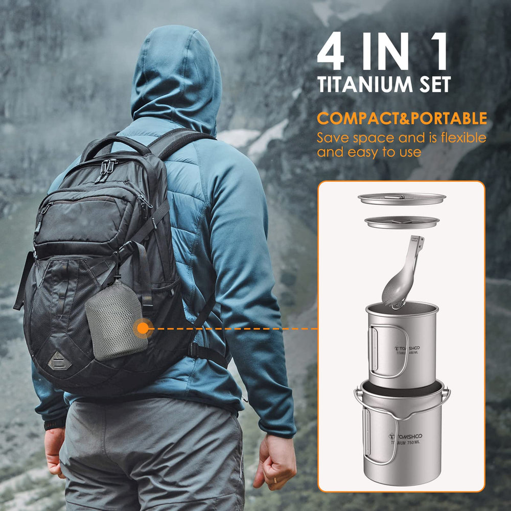 TOMSHOO titanium pot emphasizes durability and lightweight design.