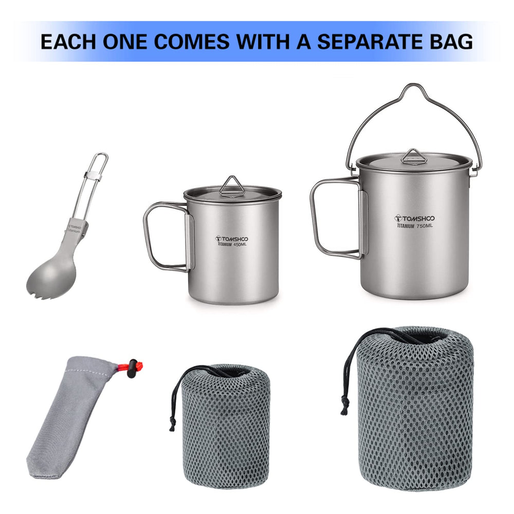 TOMSHOO pot with foldable handle stowed compactly for travel.