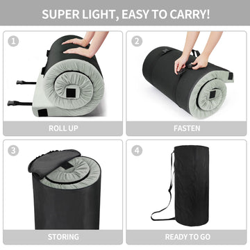 TONAHUTU compact roll-up design fits in a travel bag for camping trips.