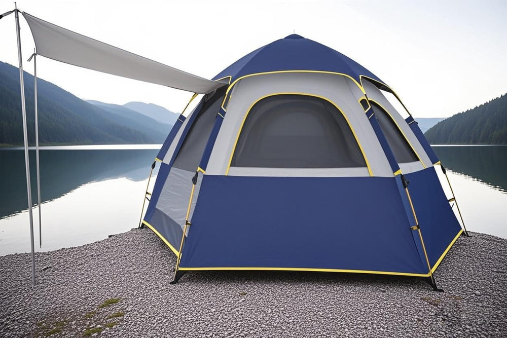 Toogh camping tent complete-pack-contents set keeps travel ready with rainfly and stakes.