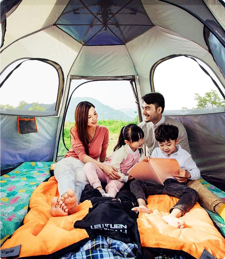 Toogh camping tent dual-doors with mosquito-netting provide easy access and bug protection.