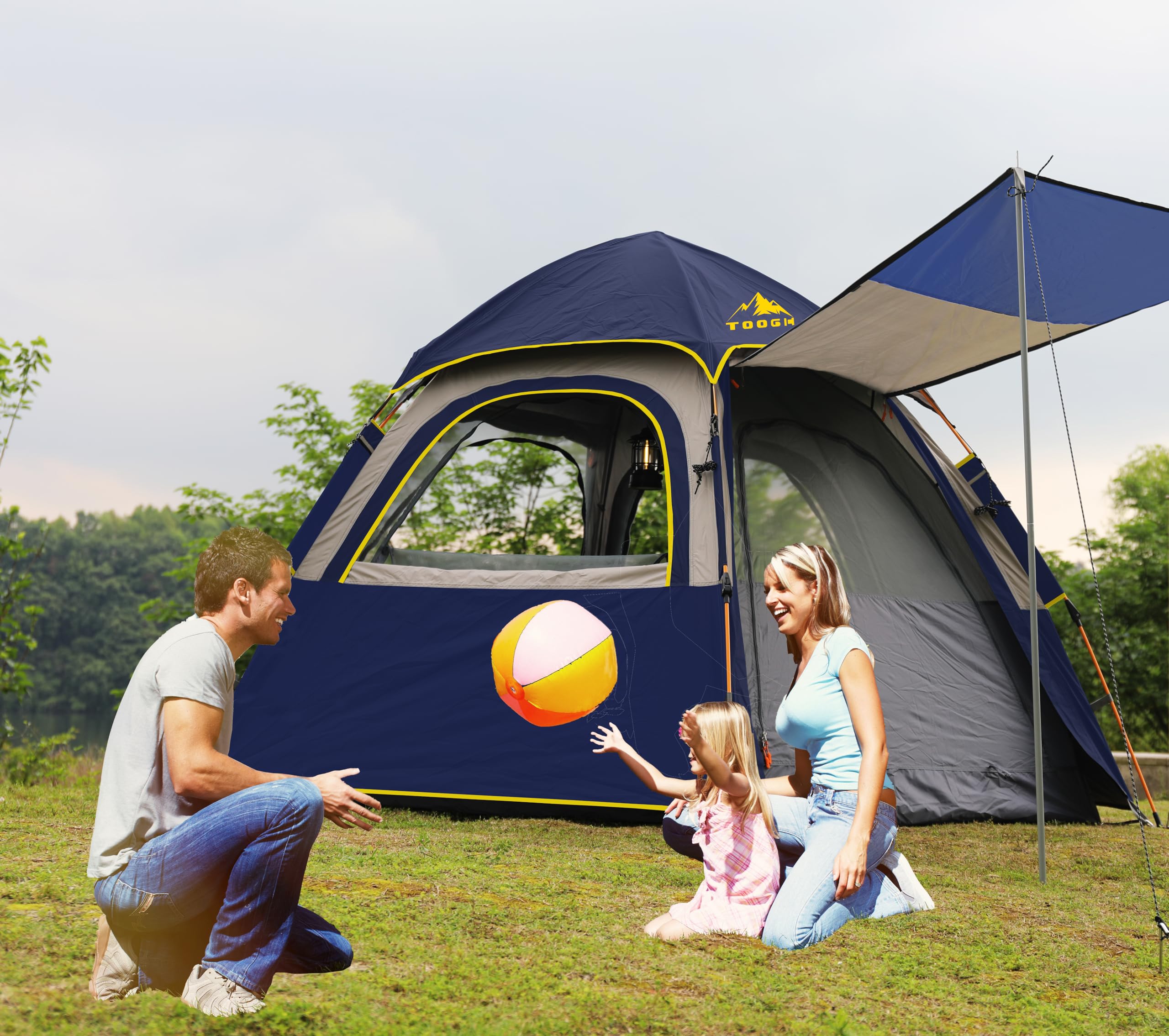 Toogh camping tent waterproof outer 3000mm and floor 10000mm protect against rain.