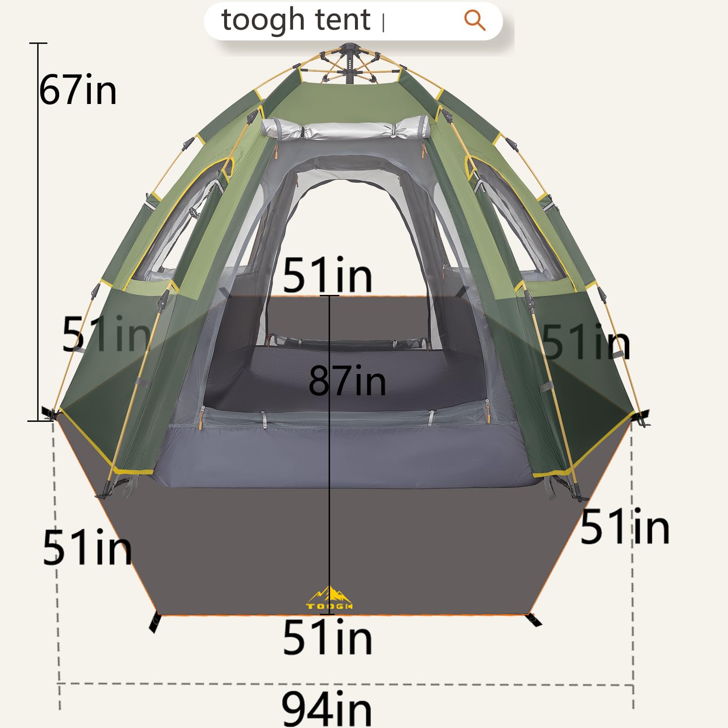 Toogh tent floor waterproofing rated 10000mm for damp ground comfort