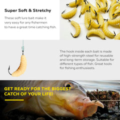 Lifelike rubber maggots mimicking live bait underwater