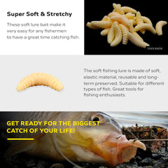 Soft plastic maggot worms 22mm close-up image 4