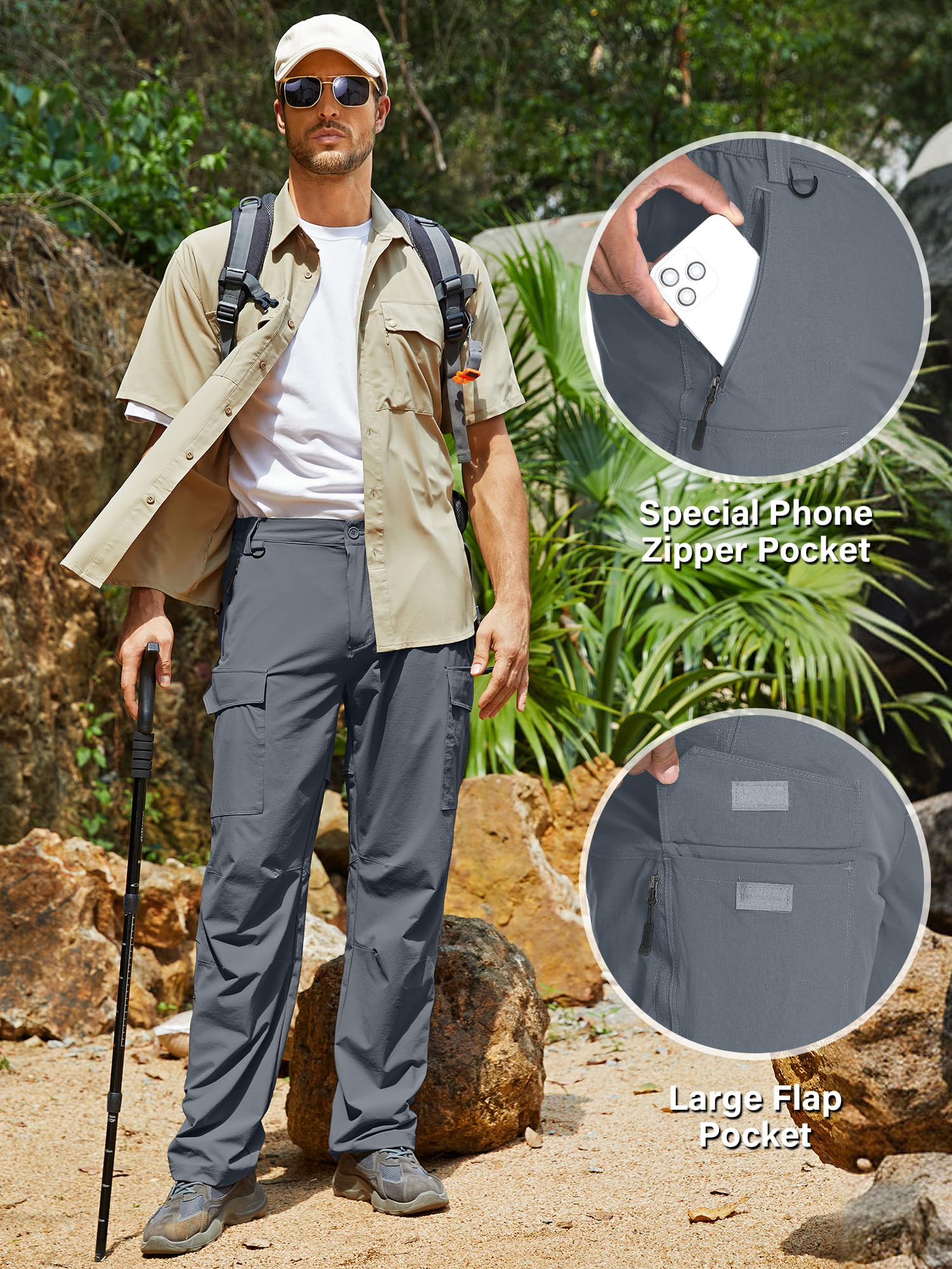 Toomett mens hiking pants elastic waistband and relaxed fit for comfort.