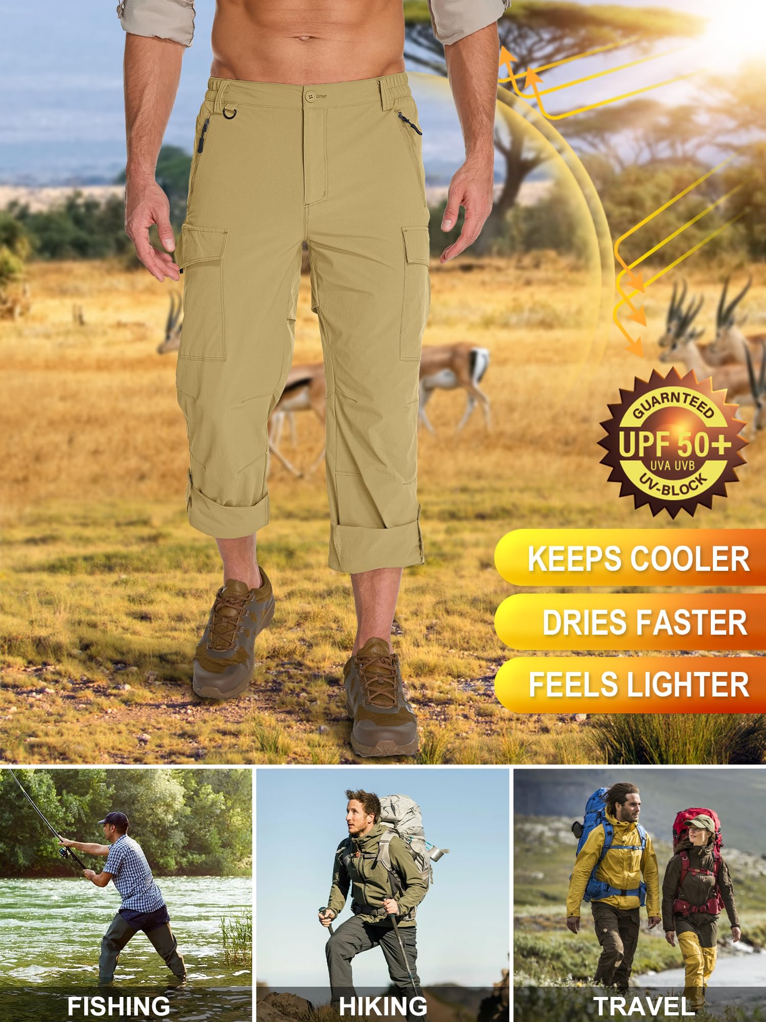 Toomett mens hiking pants UPF 50+ fabric helps reduce sun exposure on sunny outings