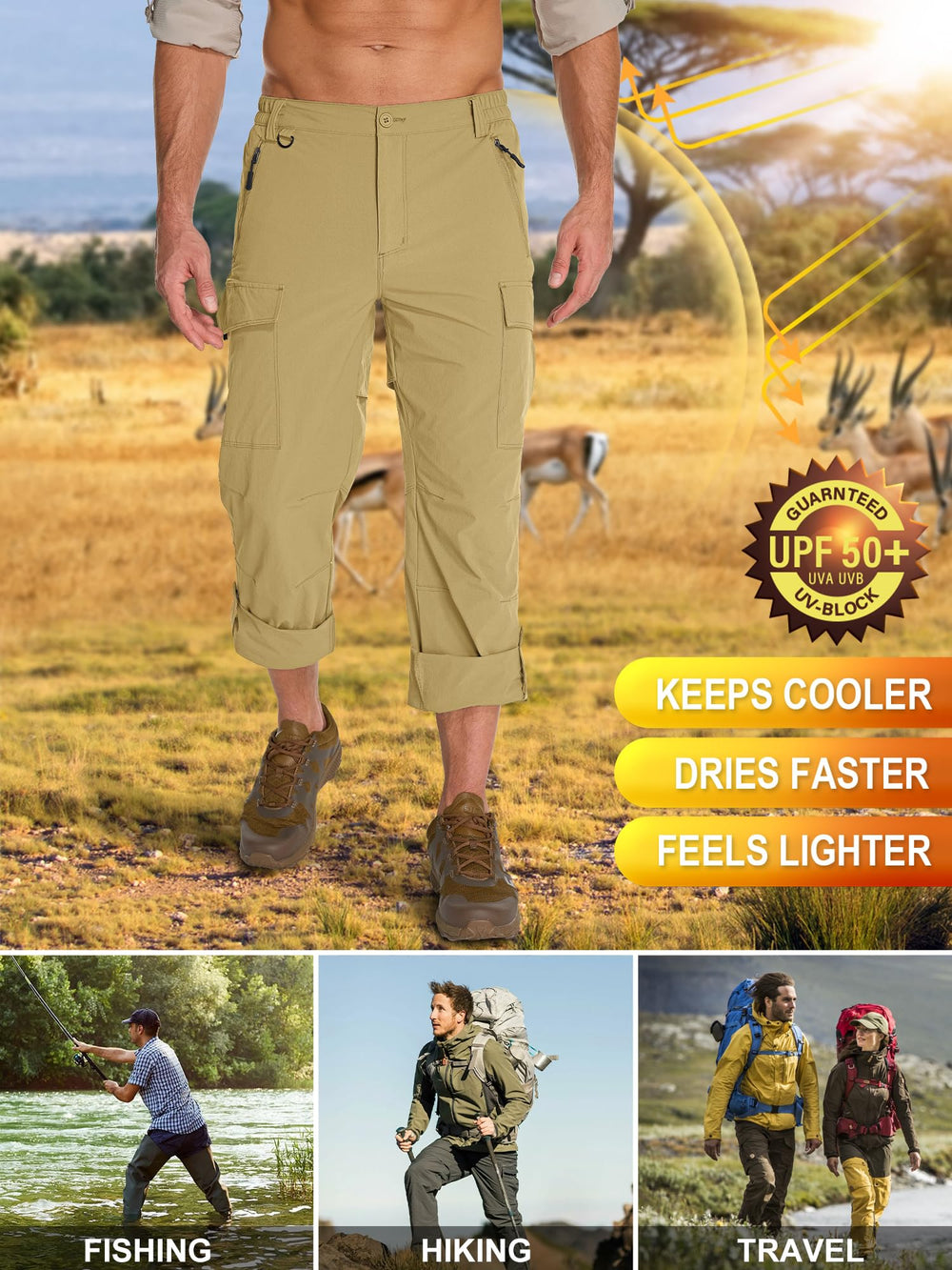 Toomett mens hiking pants UPF 50+ fabric helps reduce sun exposure on sunny outings