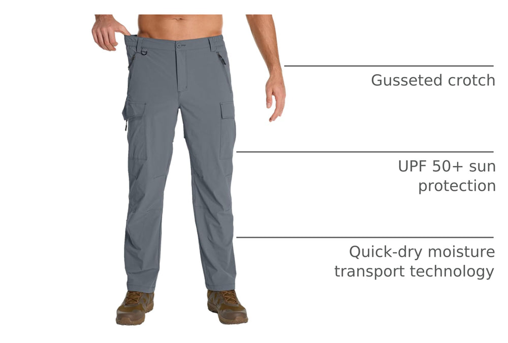 Toomett mens hiking pants UPF 50+ fabric protects skin during sun exposure.