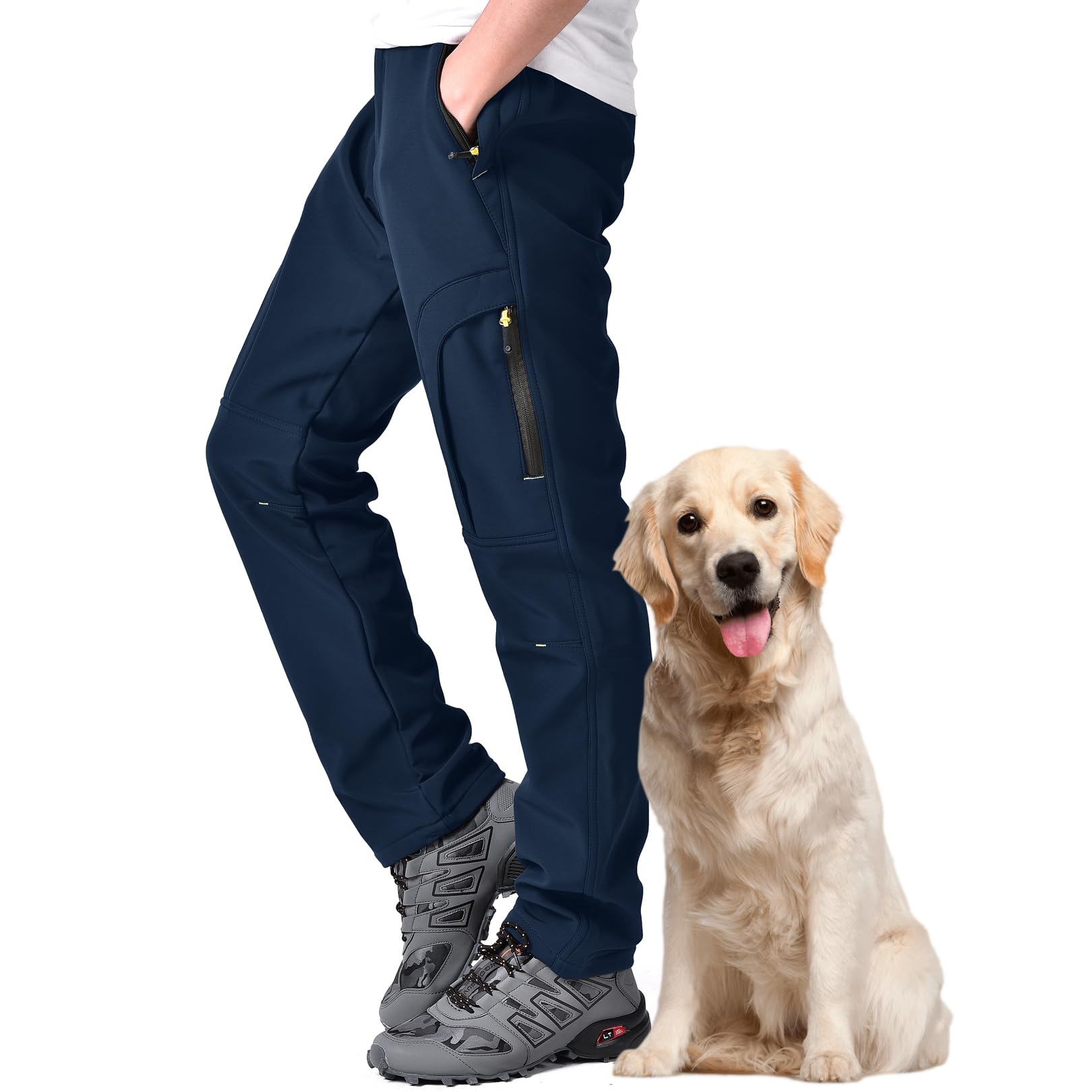 Toomett MH4409 blue pants front view with water-repellent softshell for winter wear