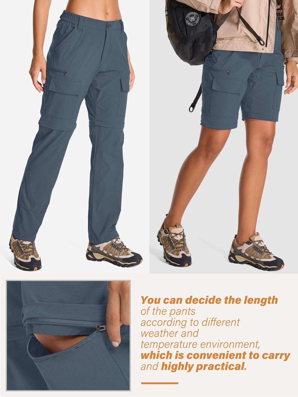 Toomett women's hiking pants cargo pockets side view highlighting storage for essentials.