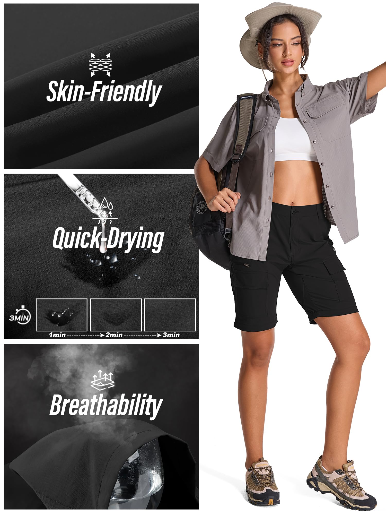 Toomett women's hiking pants cargo pockets highlight storage for gear on trail.