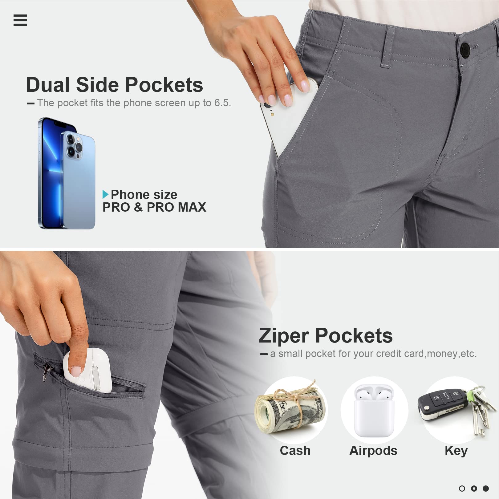 Toomett women's hiking pants packable design view for travel-friendly storage.