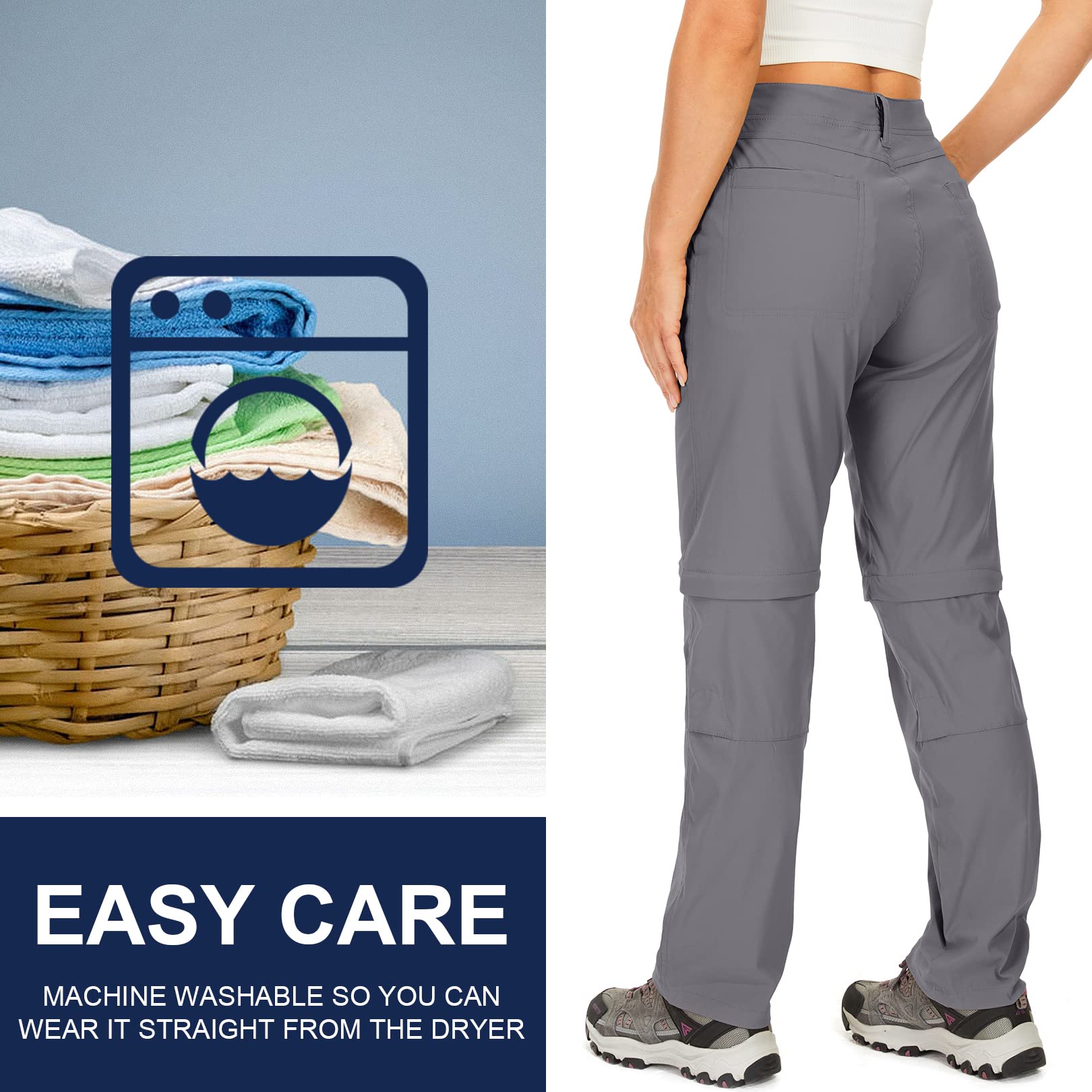 Toomett women's hiking pants quick-dry fabric highlighting sweat-wicking comfort.