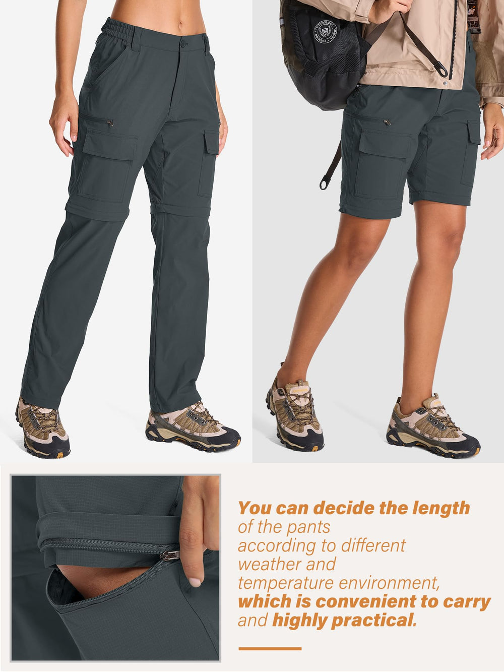Toomett women's hiking pants removable waistband allows adjustable, comfortable fit.