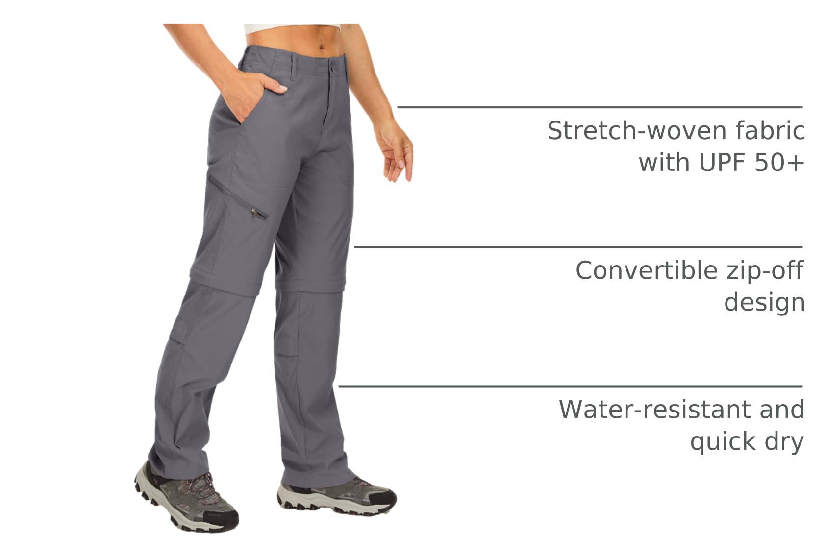 Toomett women's hiking pants water-resistant fabric close-up demonstrating protection.