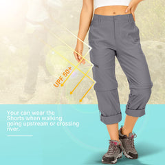 Toomett women's hiking pants zip-off knee view illustrating convertible design.
