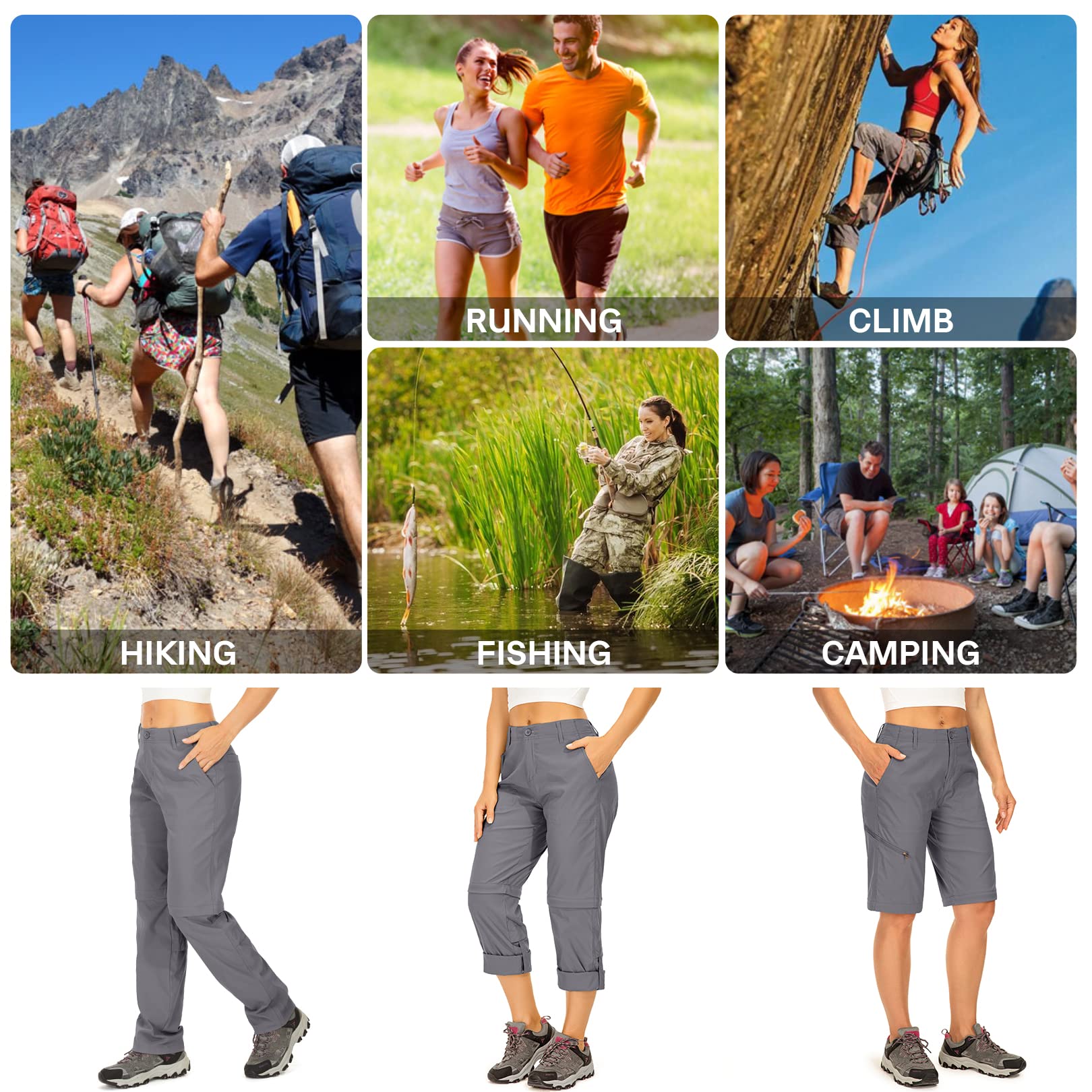 Toomett women's hiking pants zippered pockets view for secure on-trail storage.