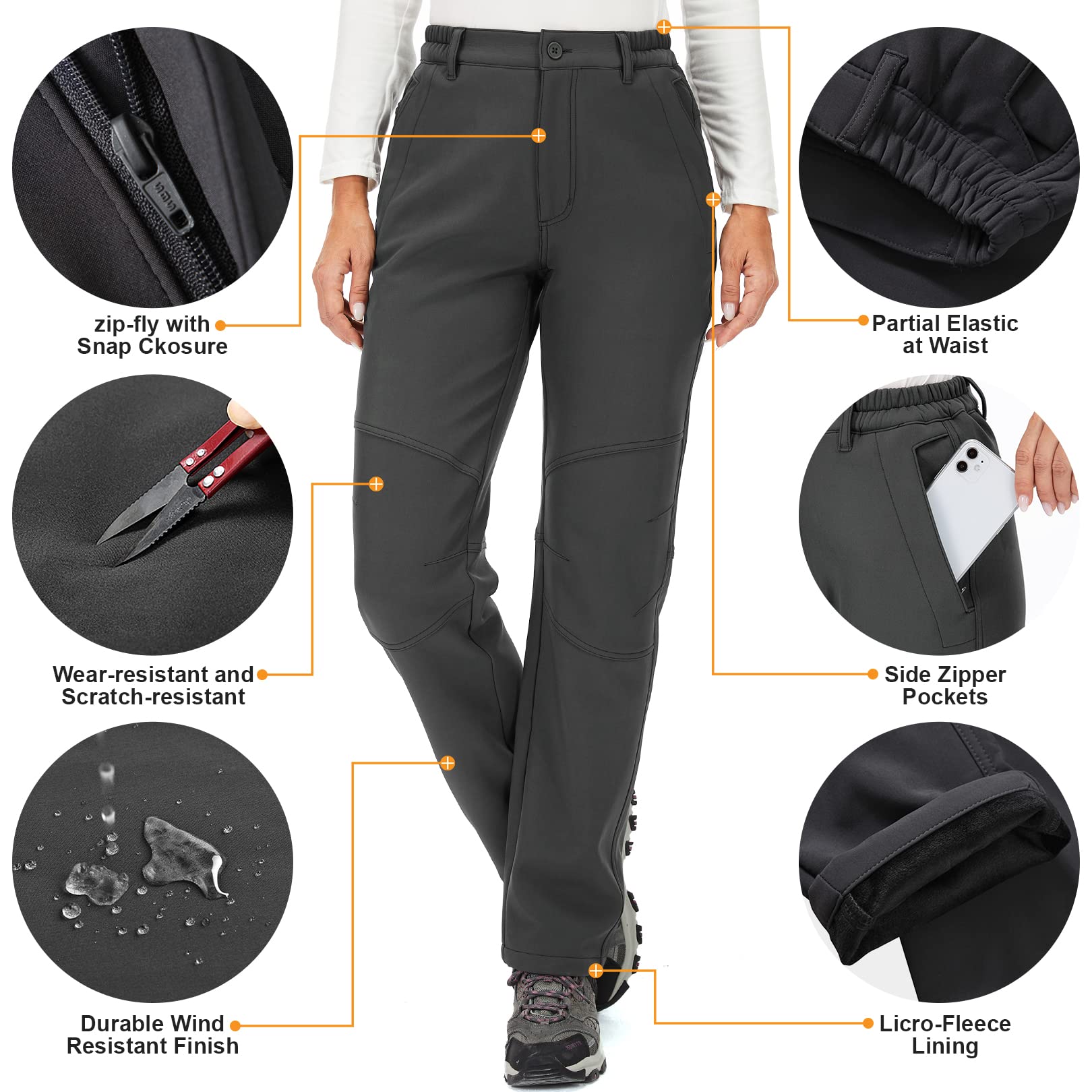 Toomett women's softshell pants with breathable fleece for comfort.