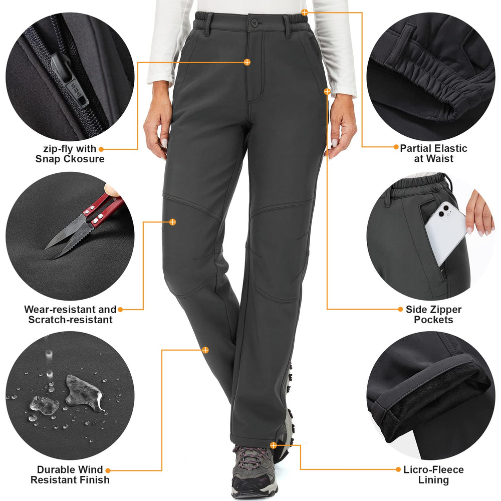 Toomett women's softshell pants with breathable fleece for comfort.