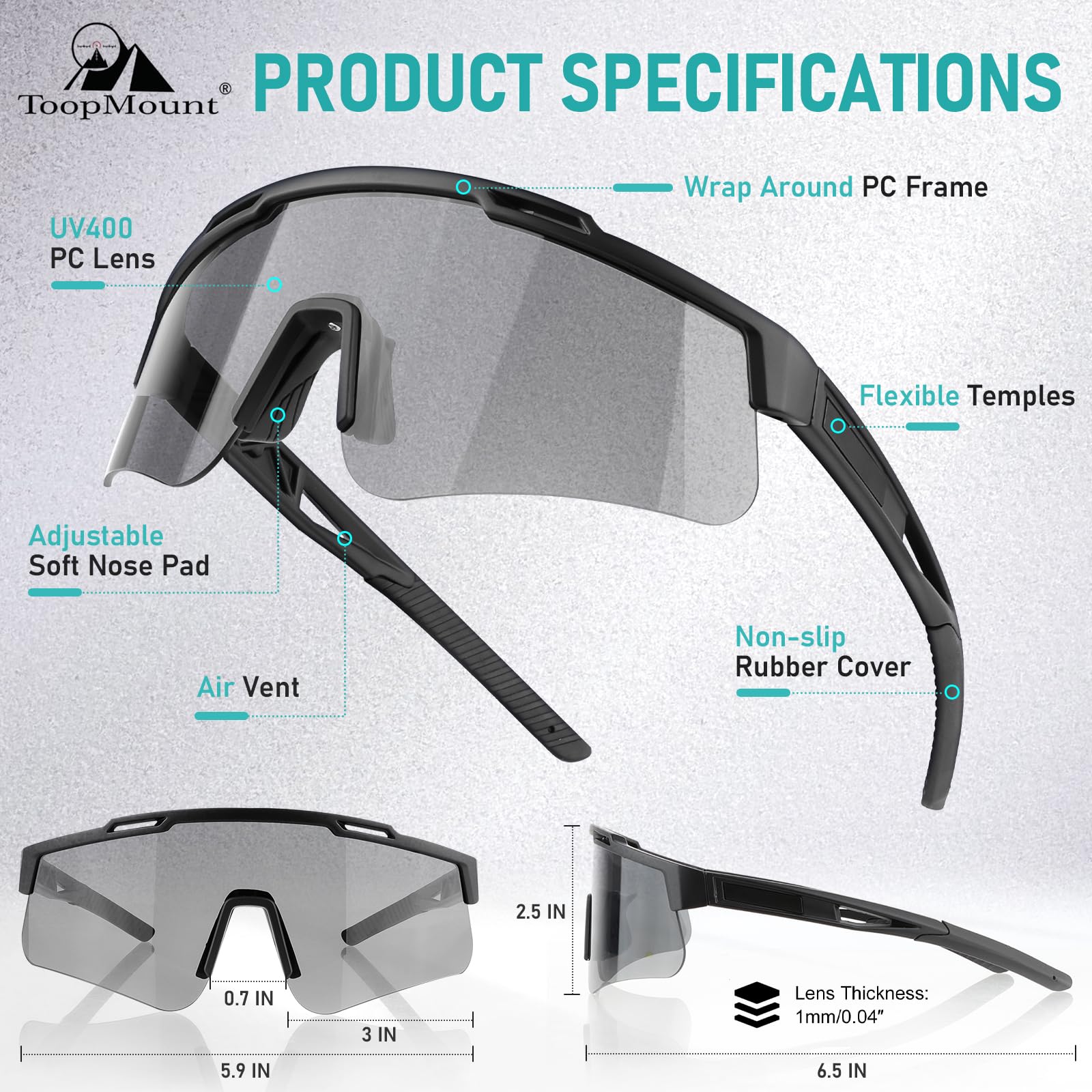 ToopMount Tactical Eyewear anti-fog side angle showing wraparound protection.
