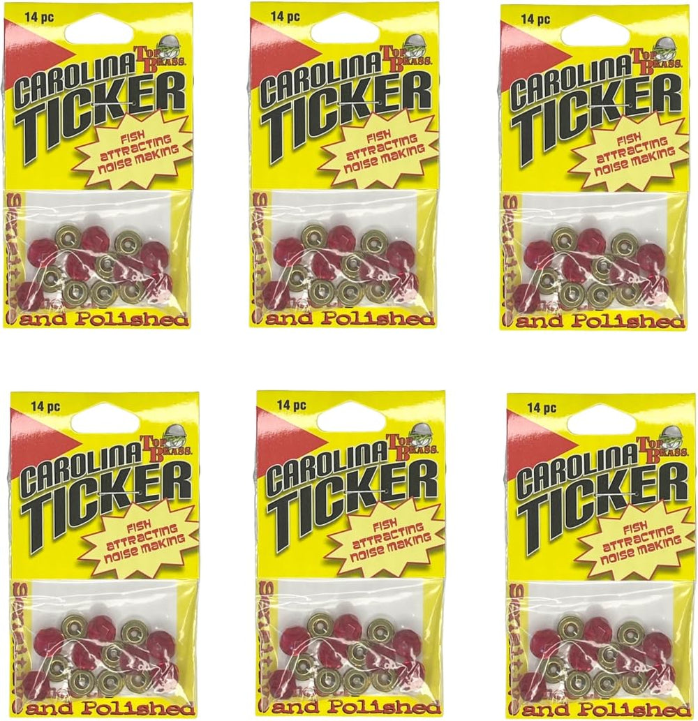 Six-pack bundle image: Top Brass Carolina Tickers with red 8mm glass beads (image 1)