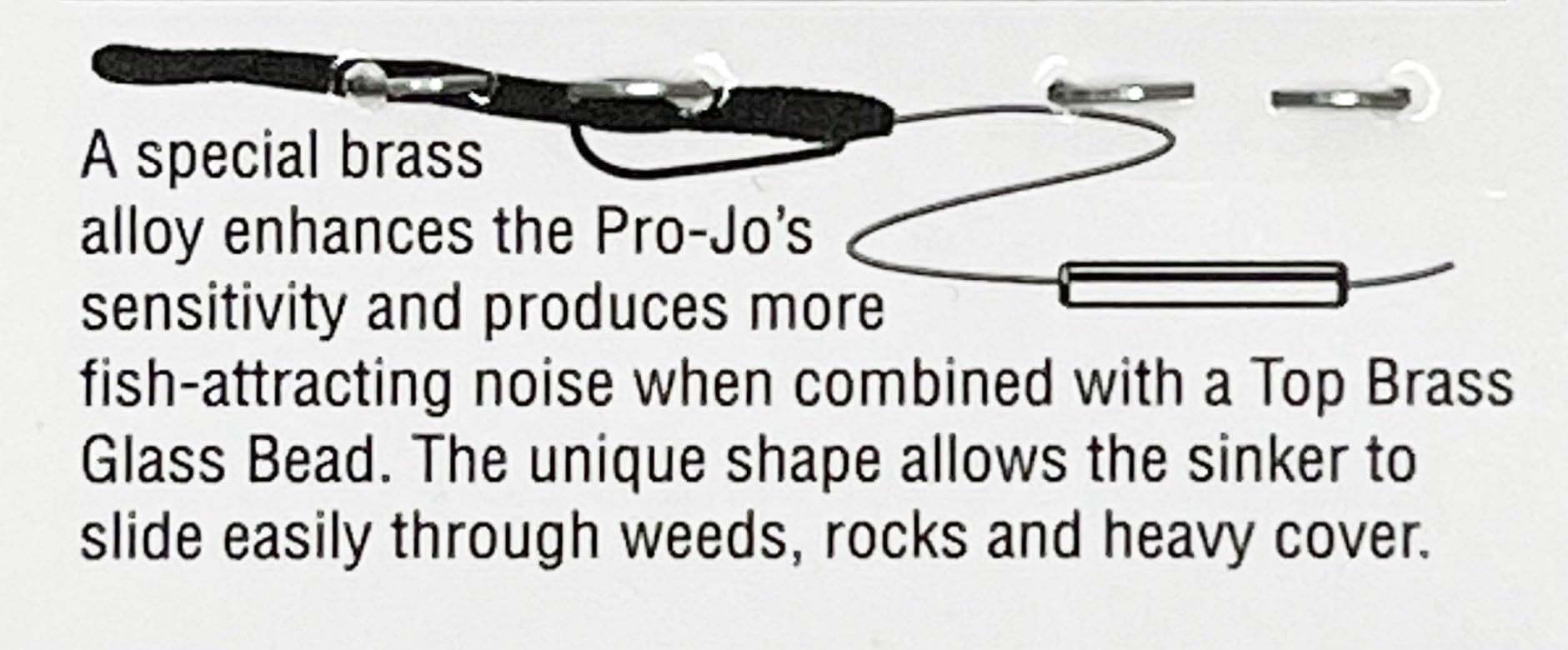 Slender profile view of Pro-Jo brass sinker showing through-hole design