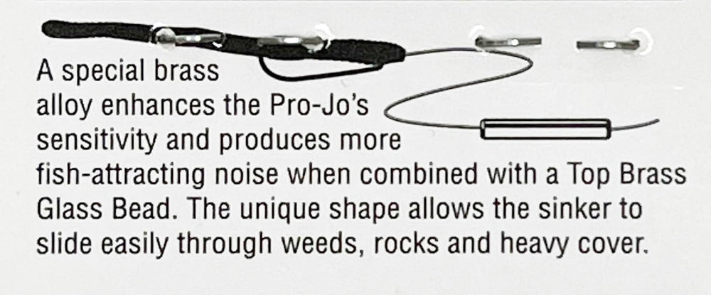 Slender profile view of Pro-Jo brass sinker showing through-hole design