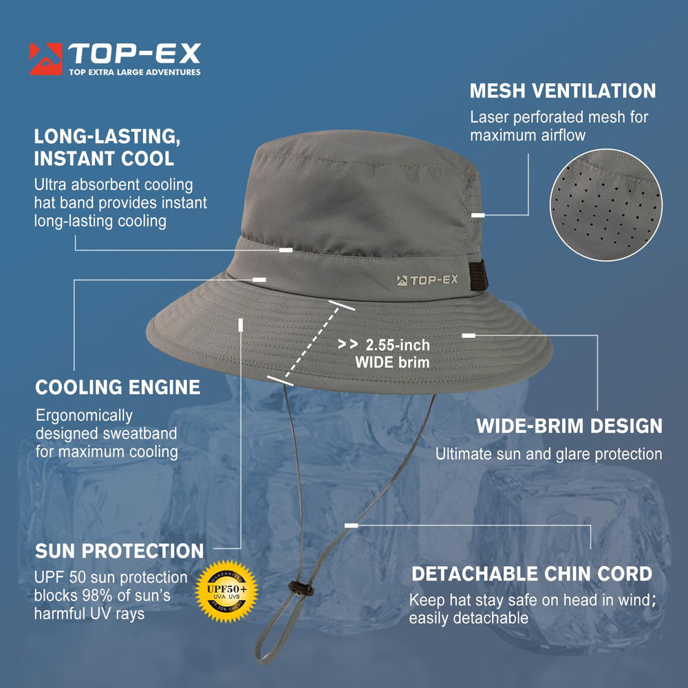 TOP-EX cooling sun hat perforated mesh crown enhances airflow for hot-weather comfort.