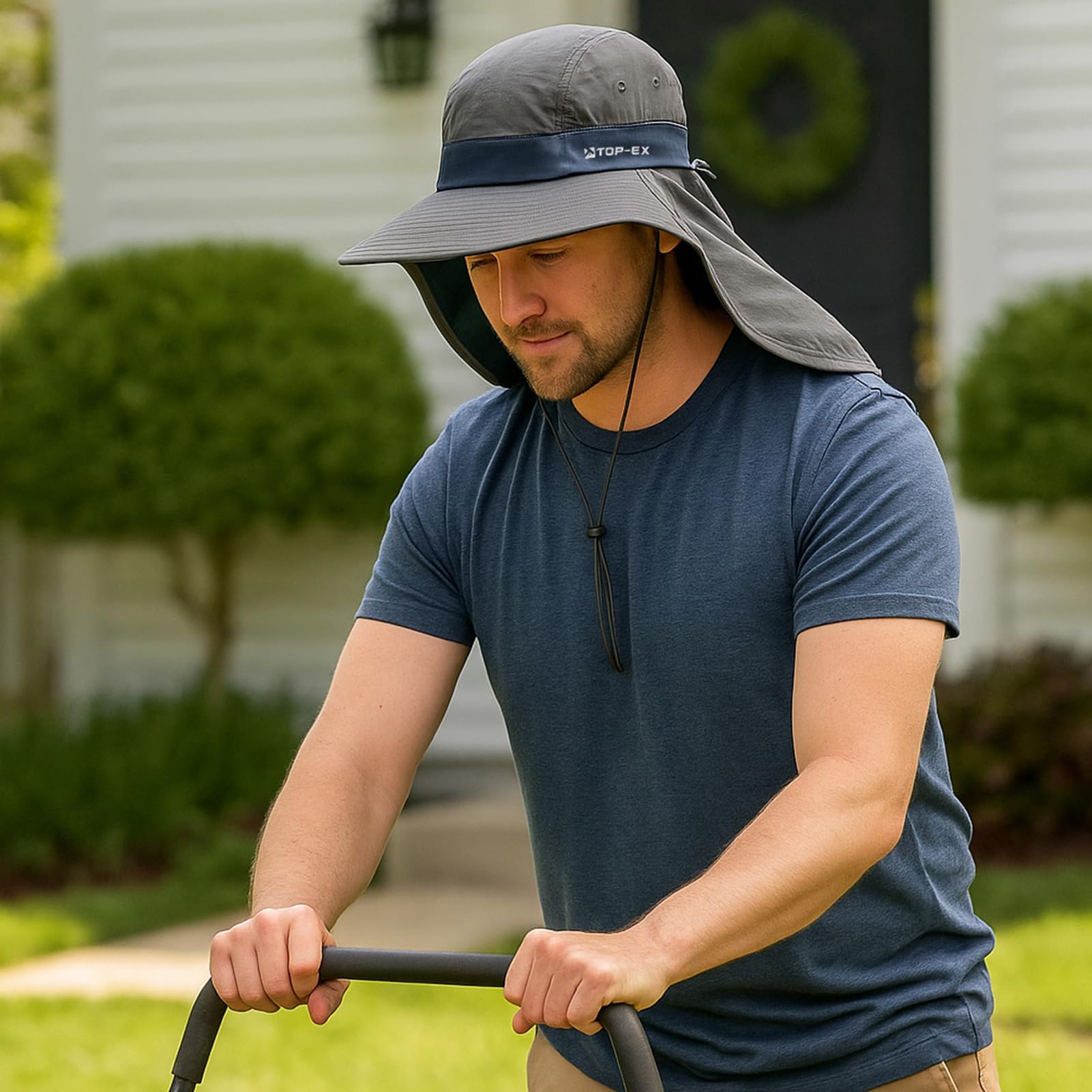 TOP-EX khaki outdoor hat ideal for gardening, safari travel, and beach days.
