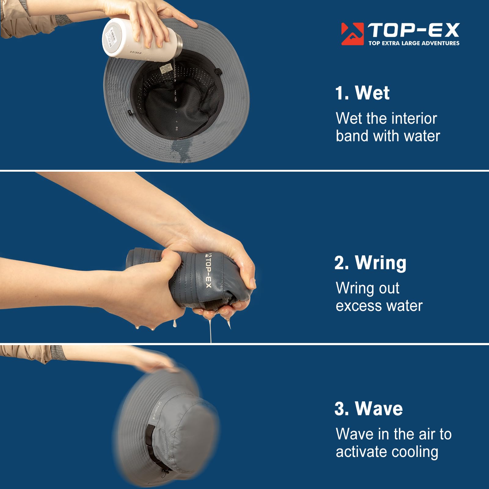TOP-EX men's cooling sun hat adjustable fit with elastic drawcord for all head sizes.