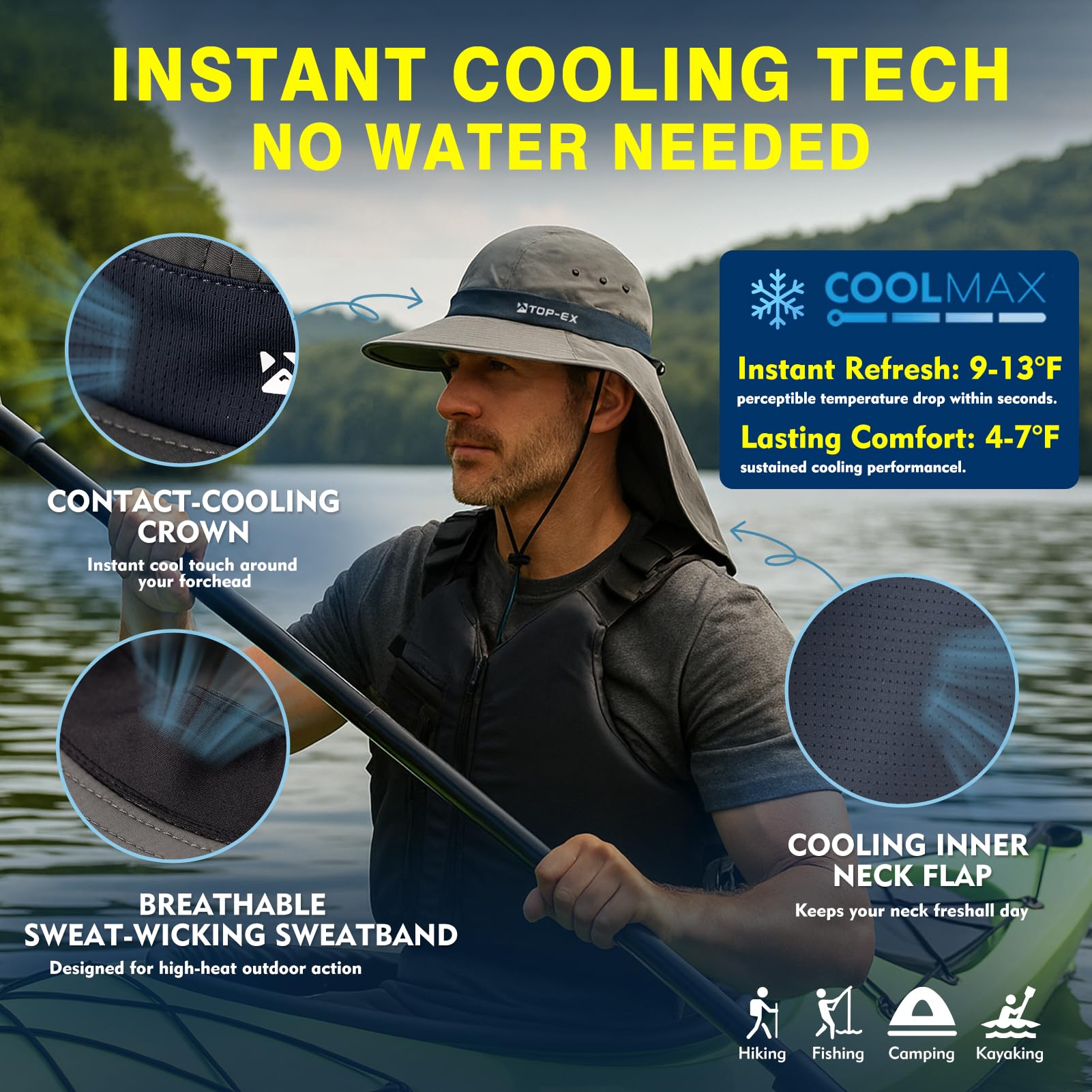 TOP-EX size range with back drawcord provides tailored fit for large and small heads.