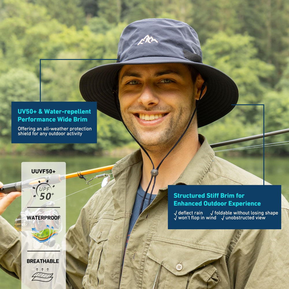TOP-EX waterproof men's bucket hat side view with adjustable drawstring for secure fit during activity