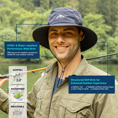 TOP-EX waterproof men's bucket hat side view with adjustable drawstring for secure fit during activity