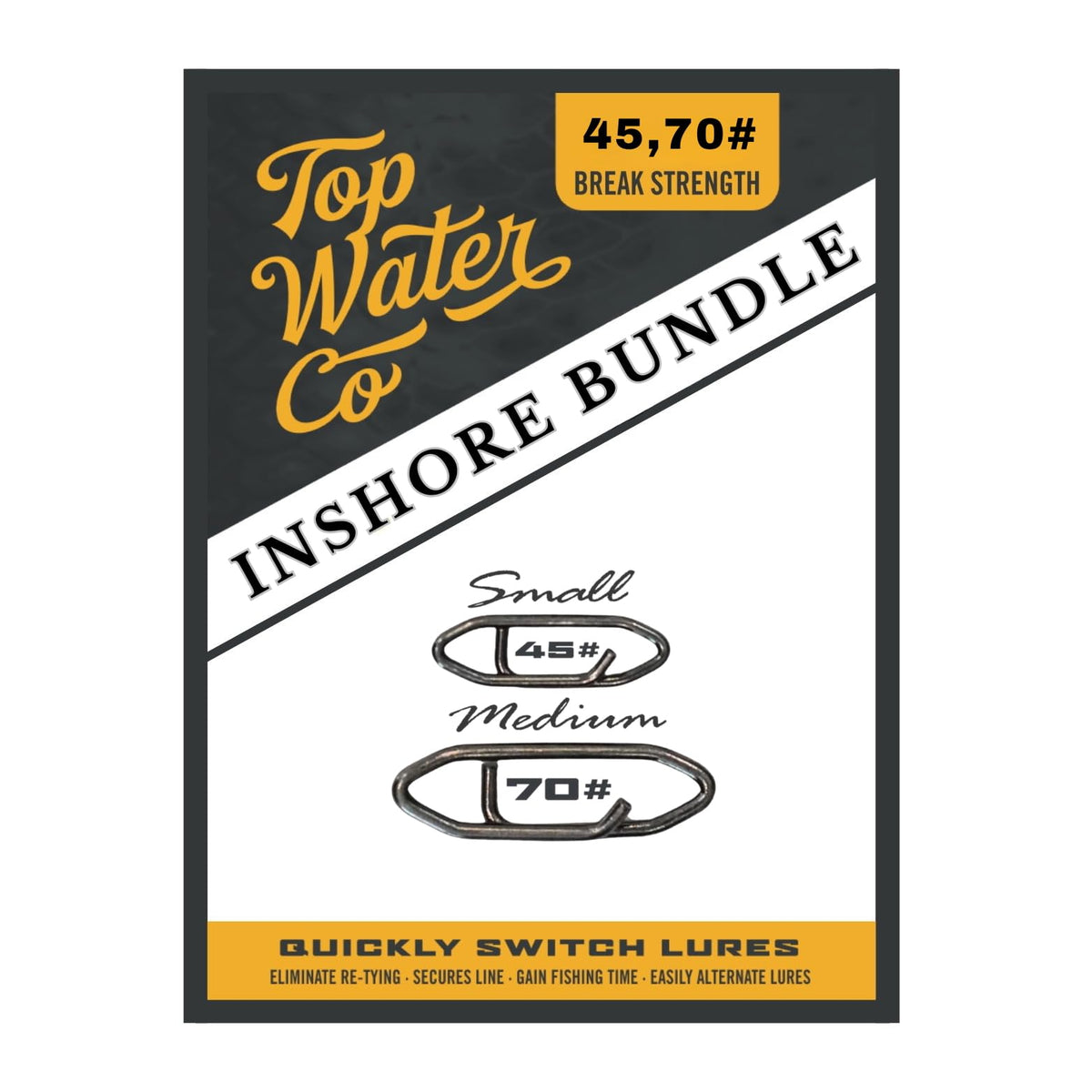 Top Water speed clip bundle closeup showing rugged stainless steel construction for saltwater use.