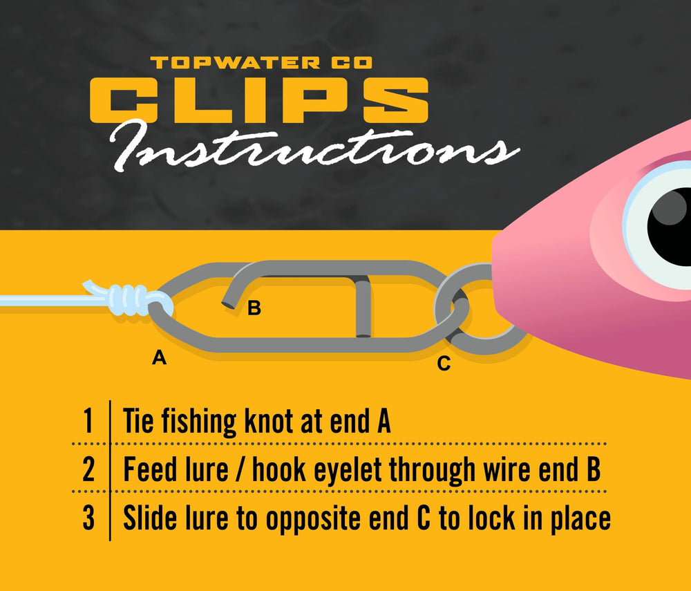 Top Water speed clip securely connects lures while preserving natural lure action.