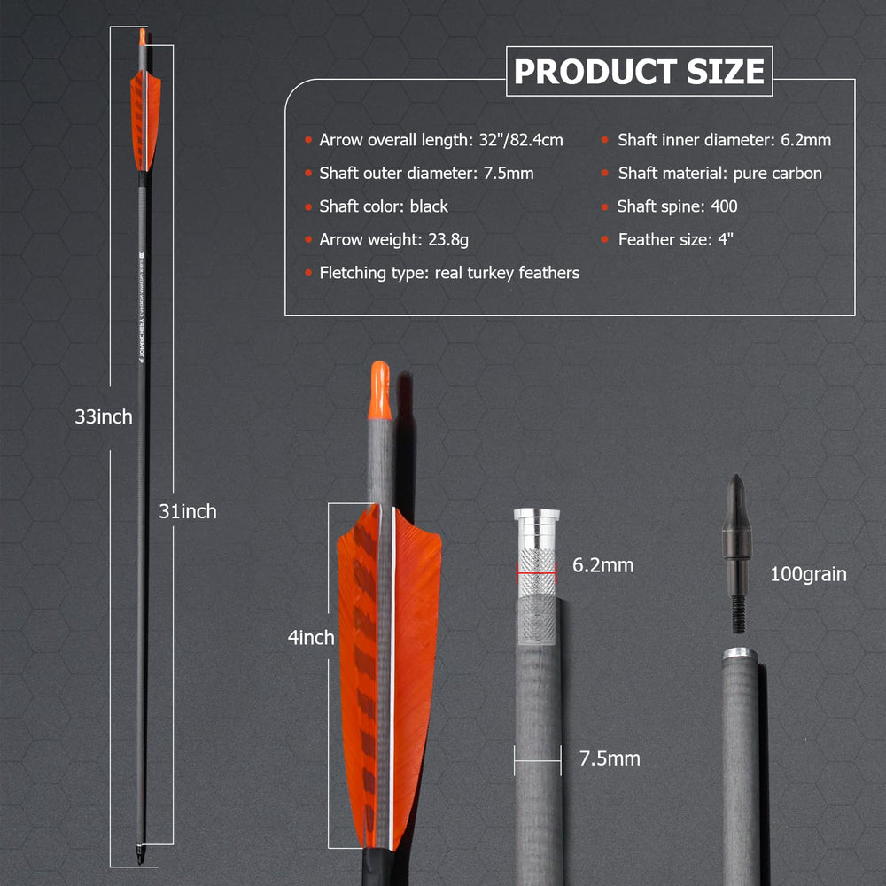 Toparchery 33-inch arrow shaft provides consistent spine for smooth shooting
