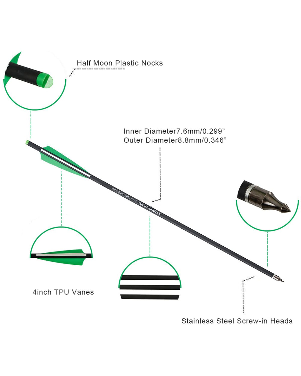 TOPARCHERY crossbow arrow with 4inch vanes for stable flight and accuracy