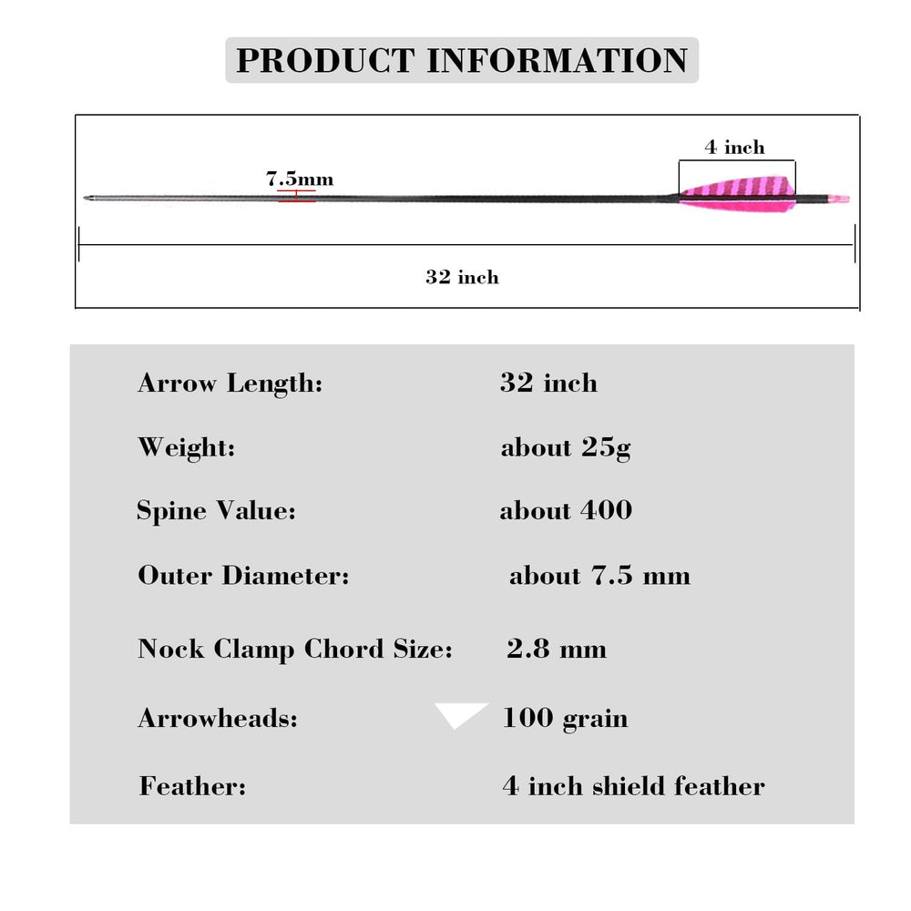 TOPARCHERY pink and black turkey feather fletching enhances visibility and tracking.