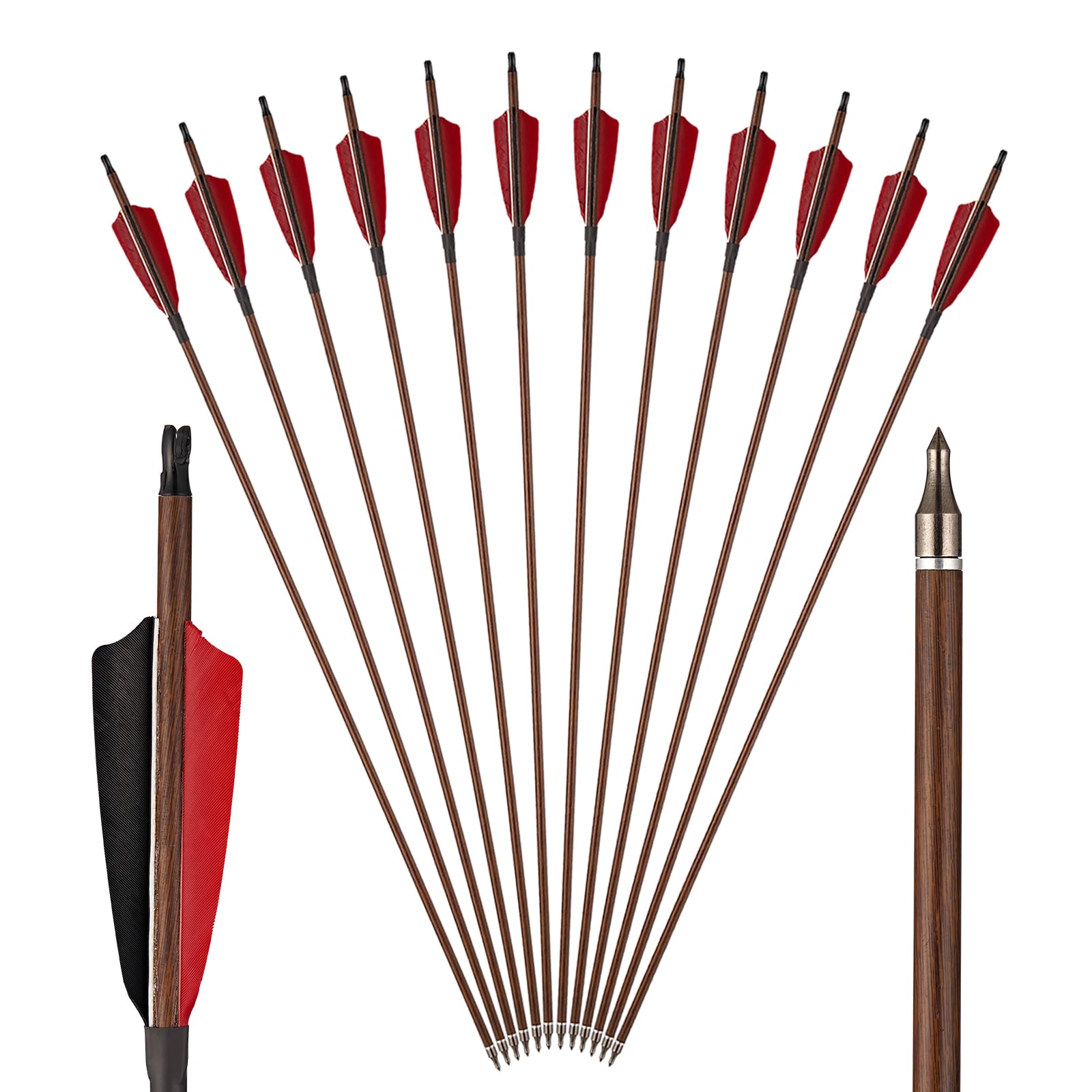 Toparchery premium 30-inch carbon hunting arrows with wood pattern for durable practice
