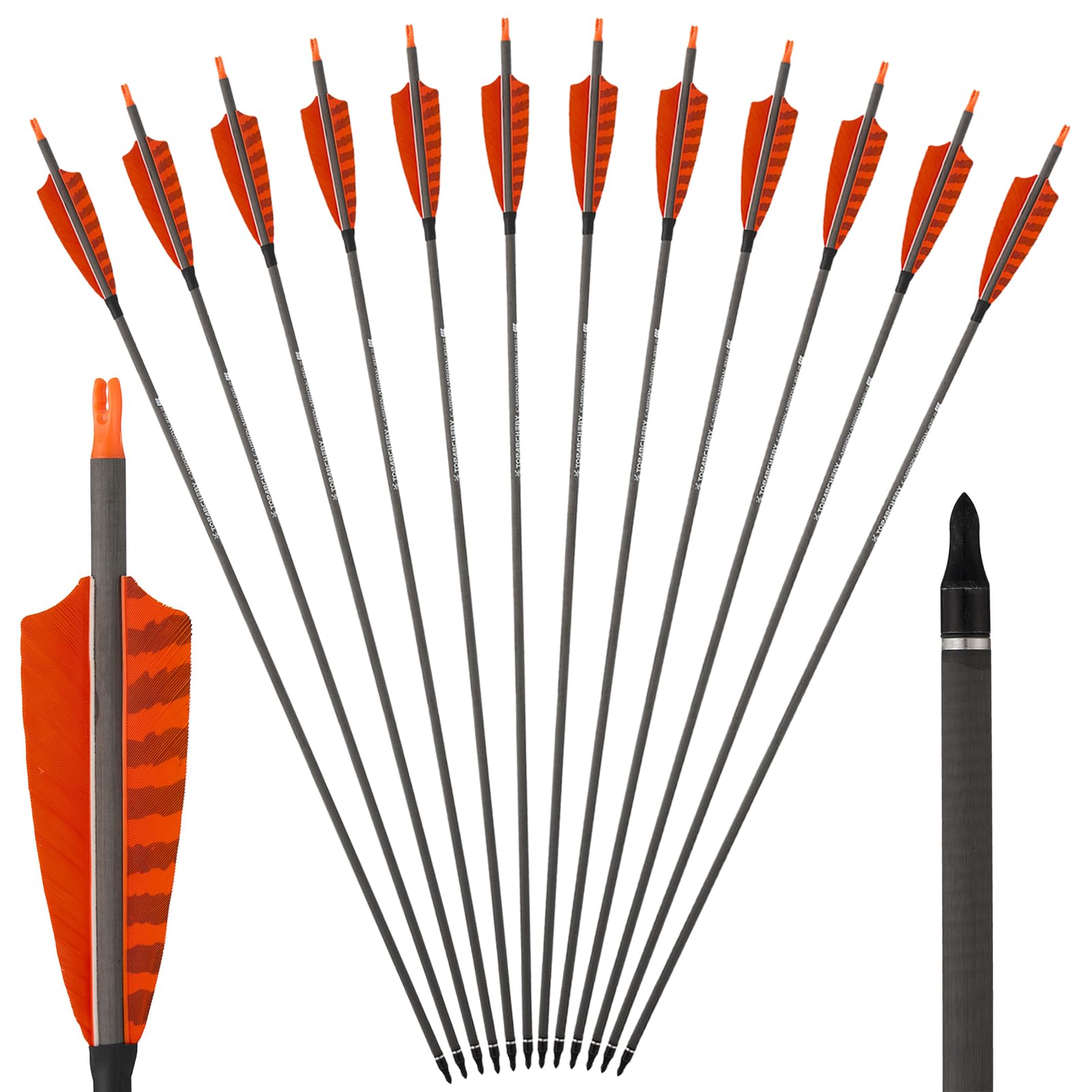 Toparchery premium 31-inch arrows with orange black feathers for stable practice flight