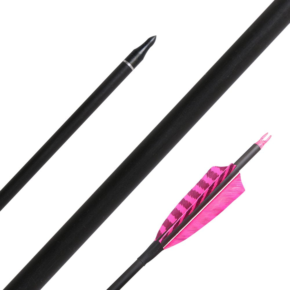TOPARCHERY six-pack pink and black arrows ideal for beginner to advanced archers.